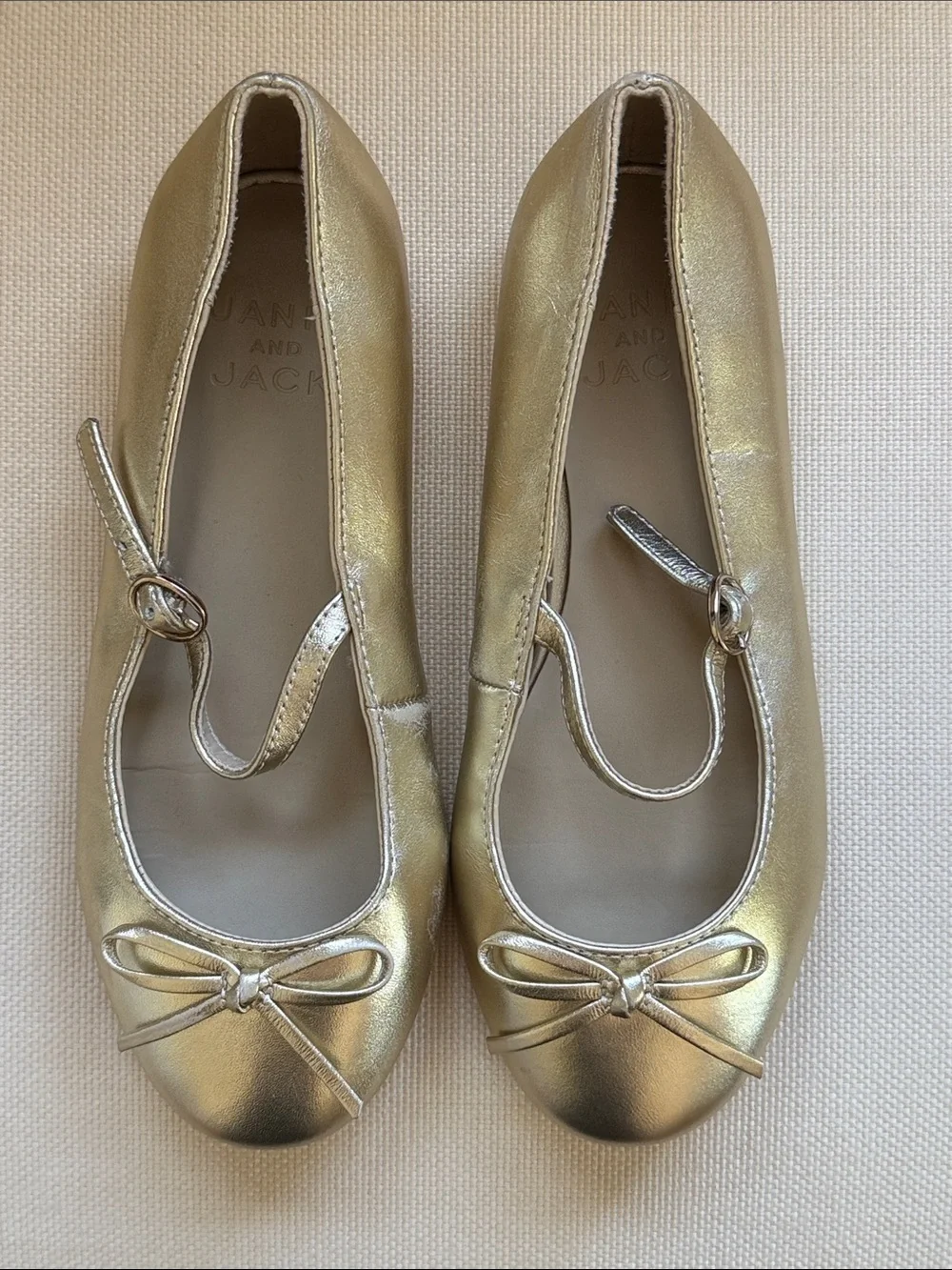 Janie and Jack Metallic Gold Mary Jane Ballet Flats sz 2